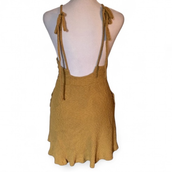Free People Beach Mustard Yellow Rib Knit Sunbaked Mini Dress size Small - Picture 4 of 7
